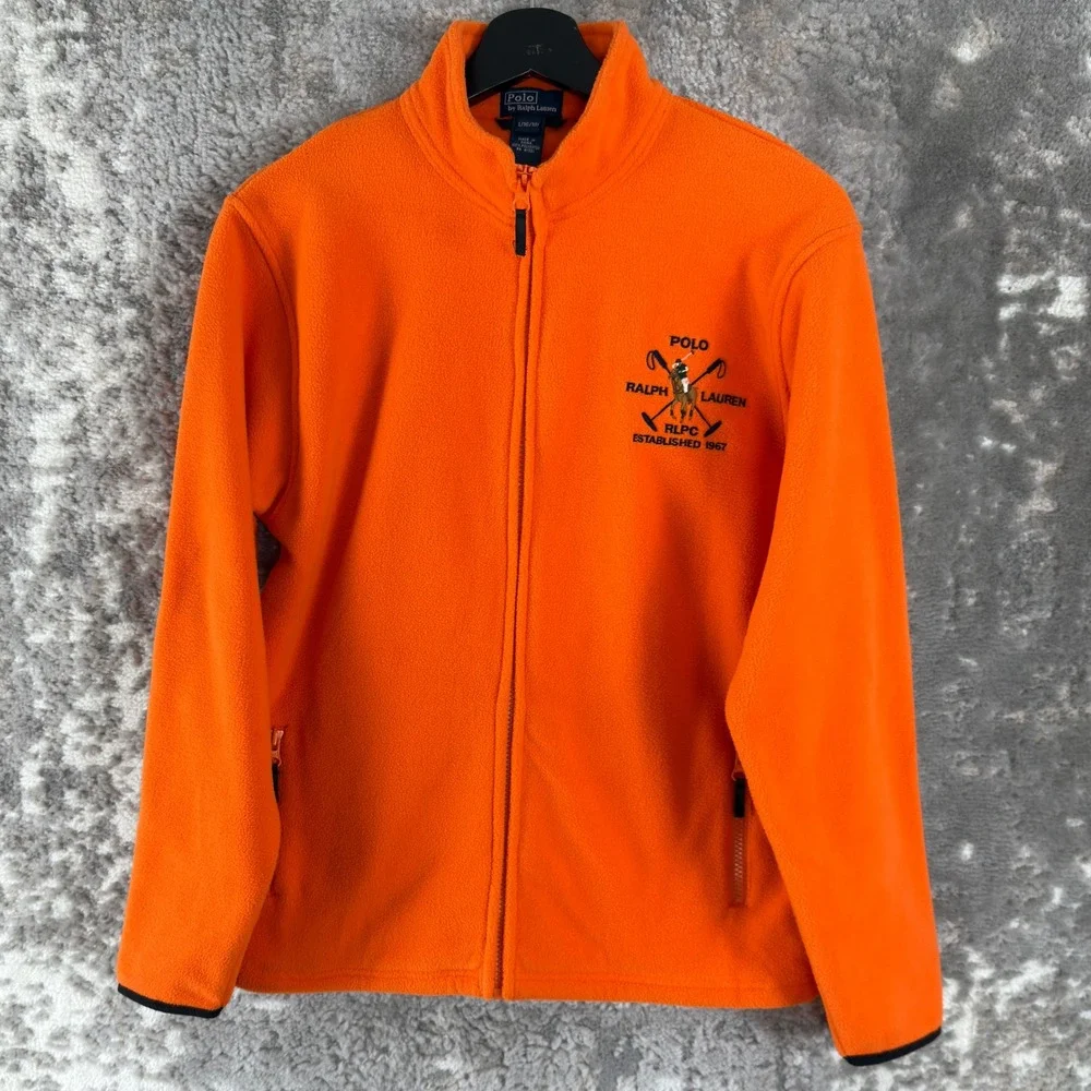 Polo Ralph Lauren Size L(16/18) Full Zip Fleece RLPC Crest Jacket Orange LS Boys